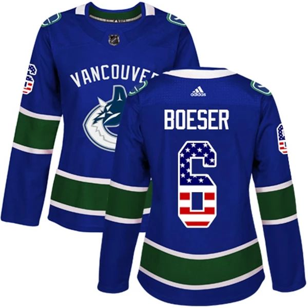 Damen Vancouver Canucks Trikot Brock Boeser 6 Blau USA Flag Fashion Authentic